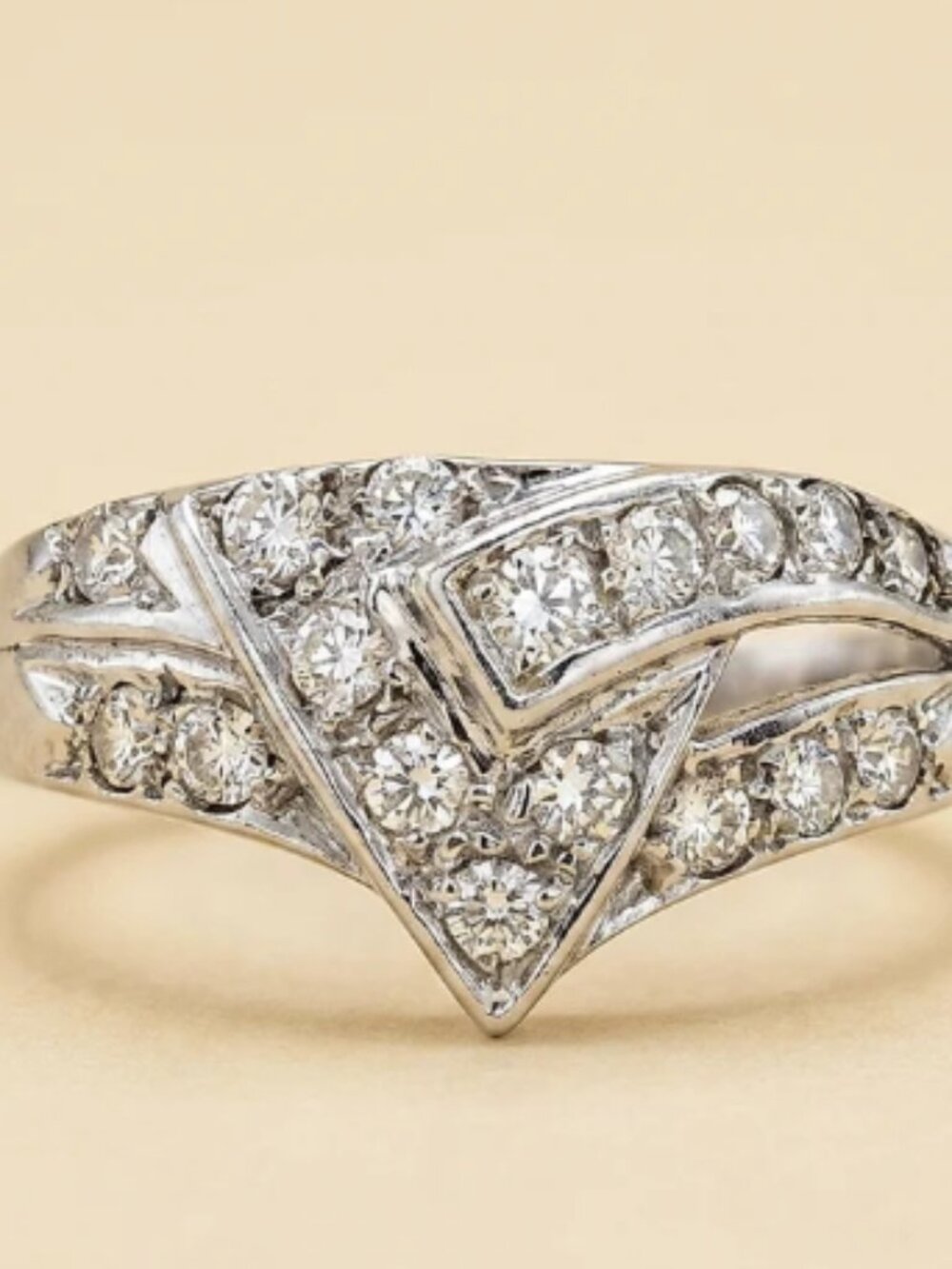 14K Art Nouveau Diamond Bridal White Gold Registry Wedding Engagement Heirloom